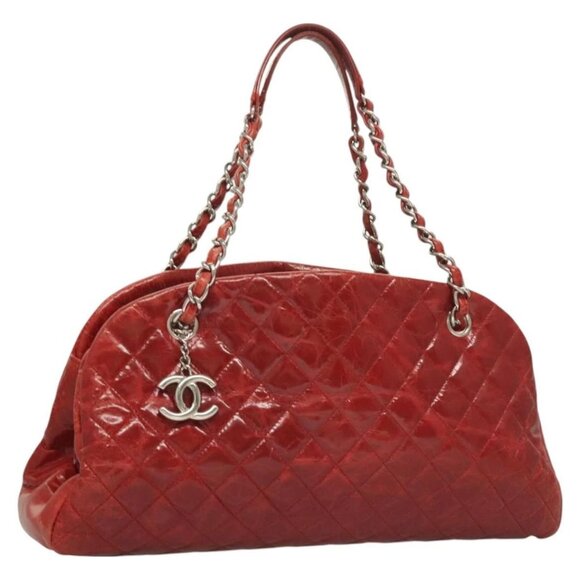 CHANEL Matelasse Bowling Chain Shoulder Bag Patent leather Red - Picture 1 of 16